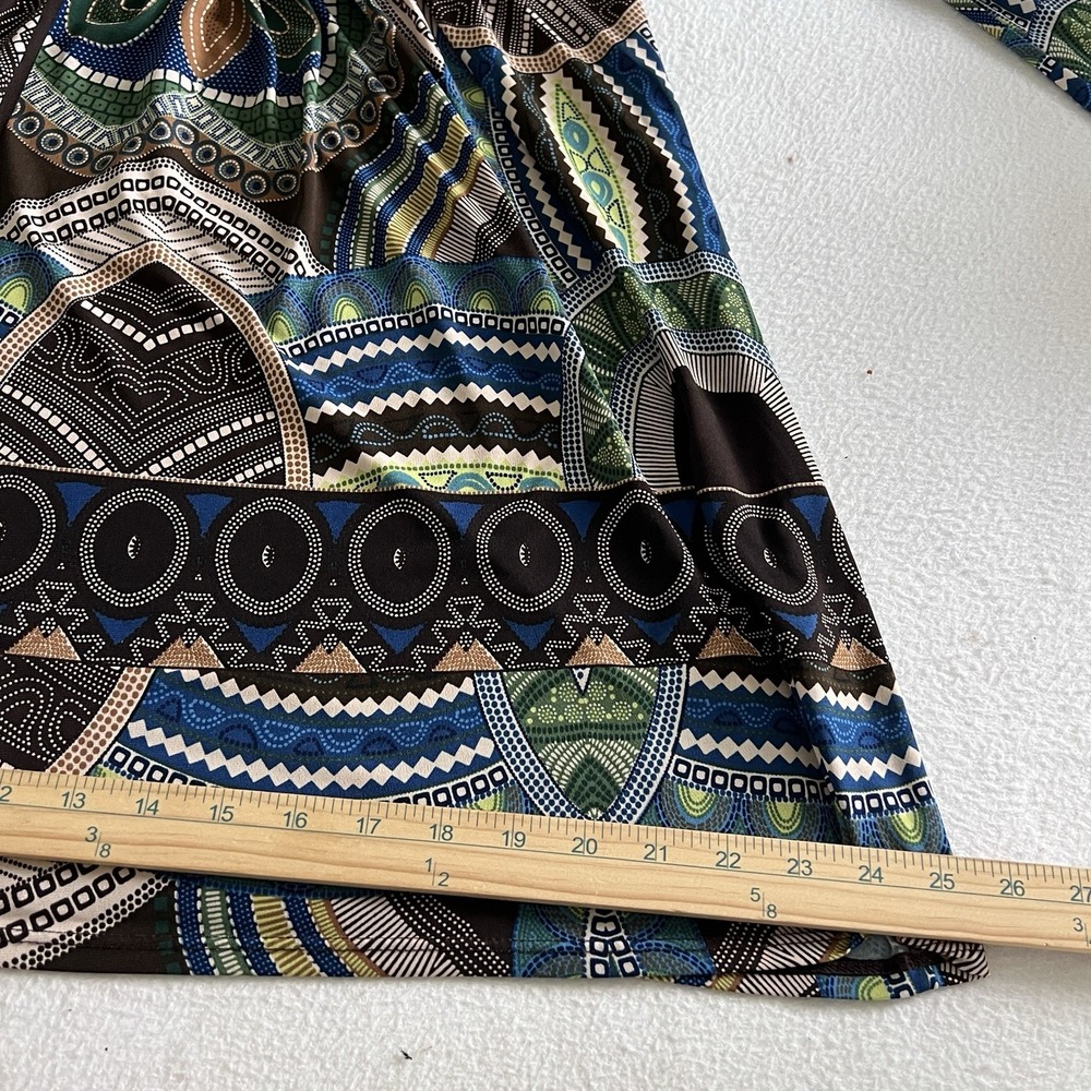 Sunny Leigh Dress Womens L Multicolor Geometric Floral Empire Waist Long Sleeve - Picture 7 of 10